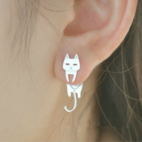 New 925 Silver Cat Fish Stud Earrings - Picture 2 of 5